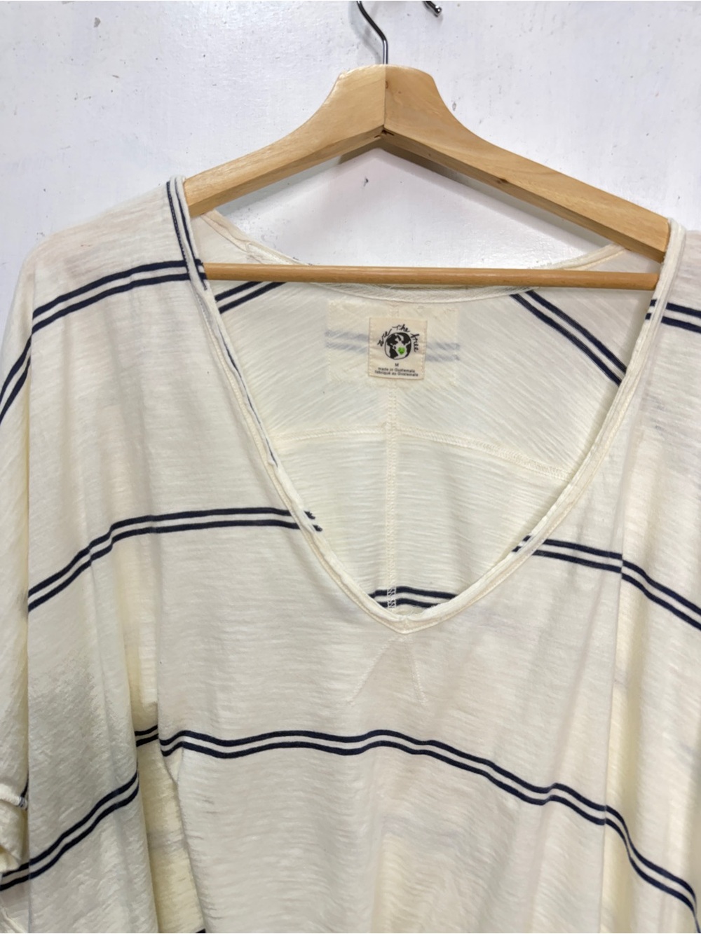 Free People Cream V-Neck Tunic with Navy Stripes medium - Picture 3 of 6